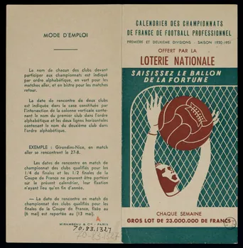 Saison ; Mirambeau Et Cie estampe CALENDRIER DES CHAMPIONNATS  DE FRANCE DE FOOTBALL PROFESSIONNEL 1950-1951 1970.83.1327 Photo