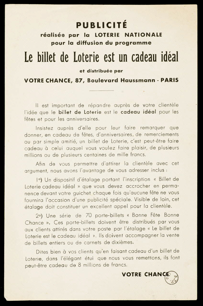estampe Le billet de Loterie est un cadeau idéal 1970.83.1342 Photo