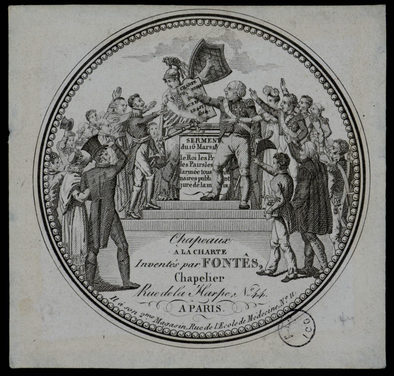 estampe Chapeaux  A LA CHARTE  Inventés par FONTÊS,  Chapelier 1970.83.167 Photo