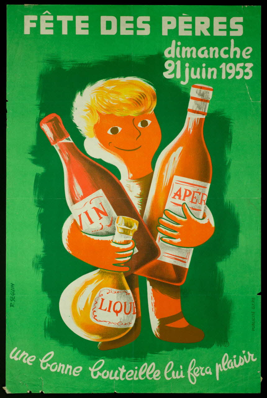 estampe FÊTE DES PERES  dimanche  21 juin 1953  une bonne bouteille lui fera plaisir 1970.83.264 Photo