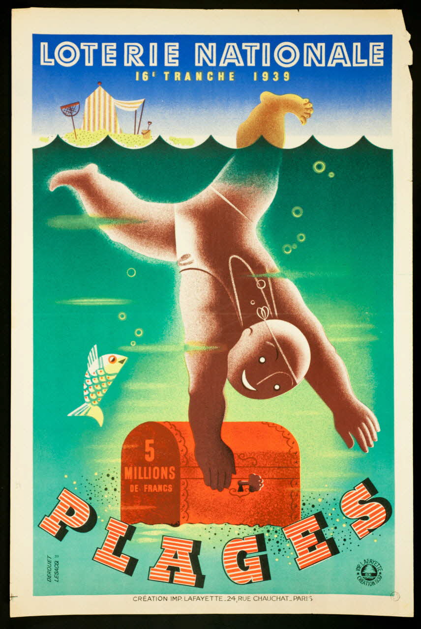 estampe LOTERIE NATIONALE  16E TRANCHE 1939  PLAGES 1970.83.311 Photo