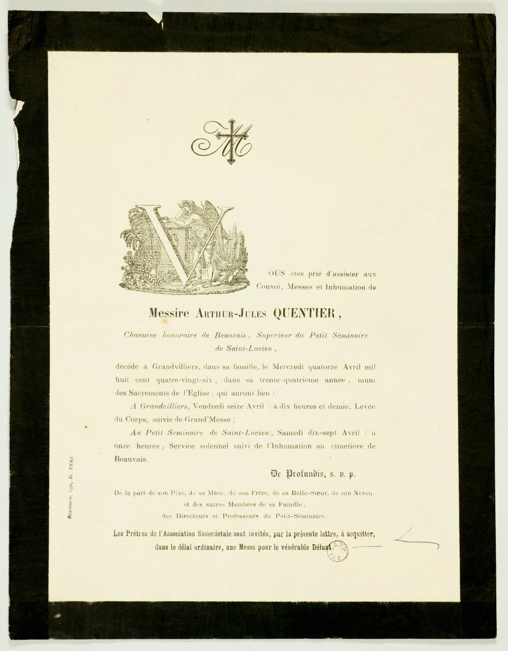 D Père estampe Faire-part de décès Picardie, France 1886 1970.83.32 Photo