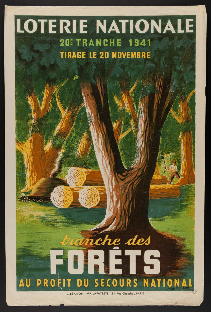 estampe LOTERIE NATIONALE  20E TRANCHE 1941  TIRAGE LE 20 NOVEMBRE  tranche des  FORÊTS  AU PROFIT DU SECOURS NATIONAL 1970.83.324 Photo