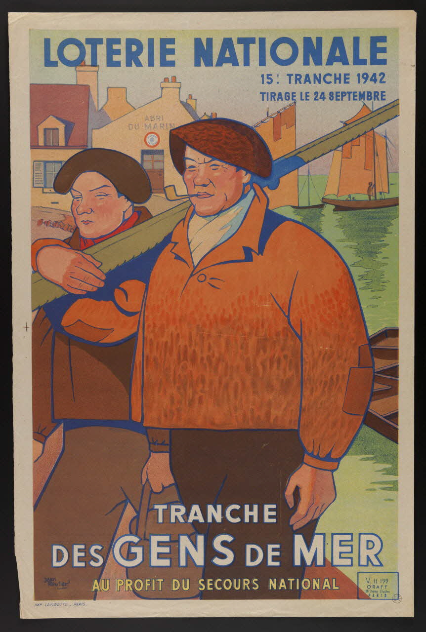 estampe LOTERIE NATIONALE  15E TRANCHE 1942  TIRAGE LE 24 SEPTEMBRE  TRANCHE  DES GENS DE MER  AU PROFIT DU SECOURS NATIONAL 1970.83.326 Photo