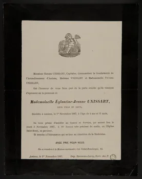 D Père estampe Avis de décès Picardie, France 1886 1970.83.33 Photo