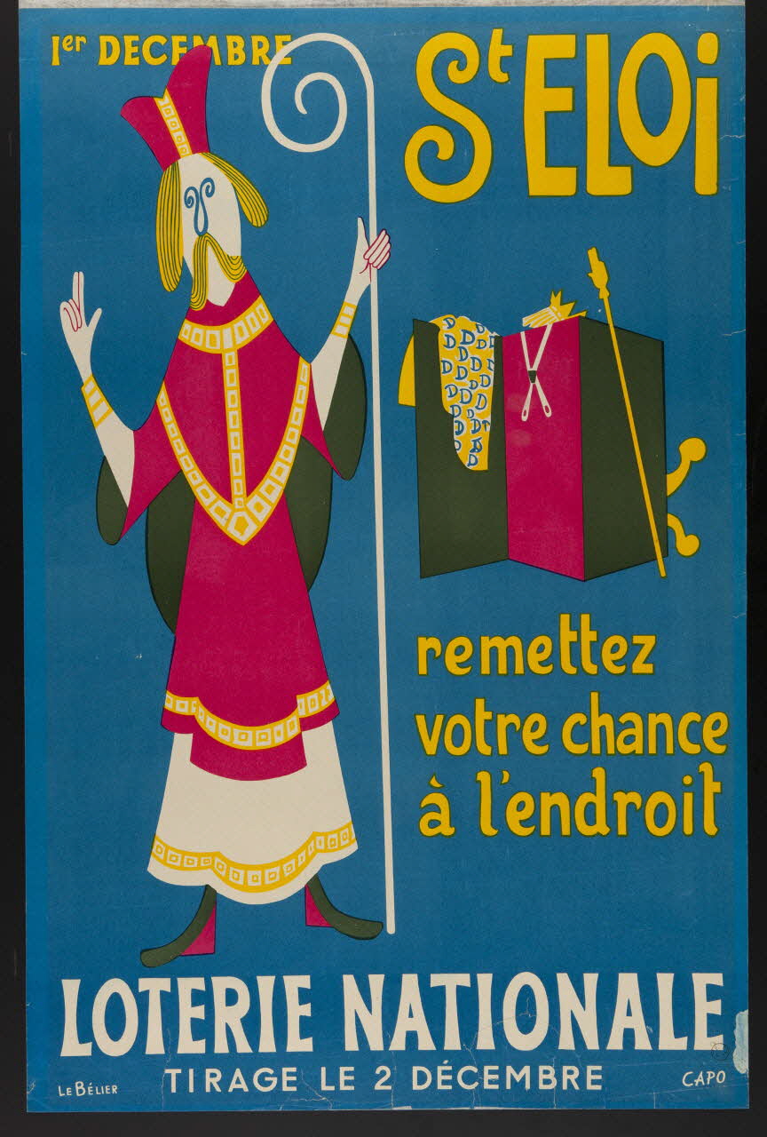 estampe Ier DECEMBRE  St ELOI  remettez  votre chance  à l'endroit  LOTERIE NATIONALE  TIRAGE LE 2 DECEMBRE 1970.83.339 Photo