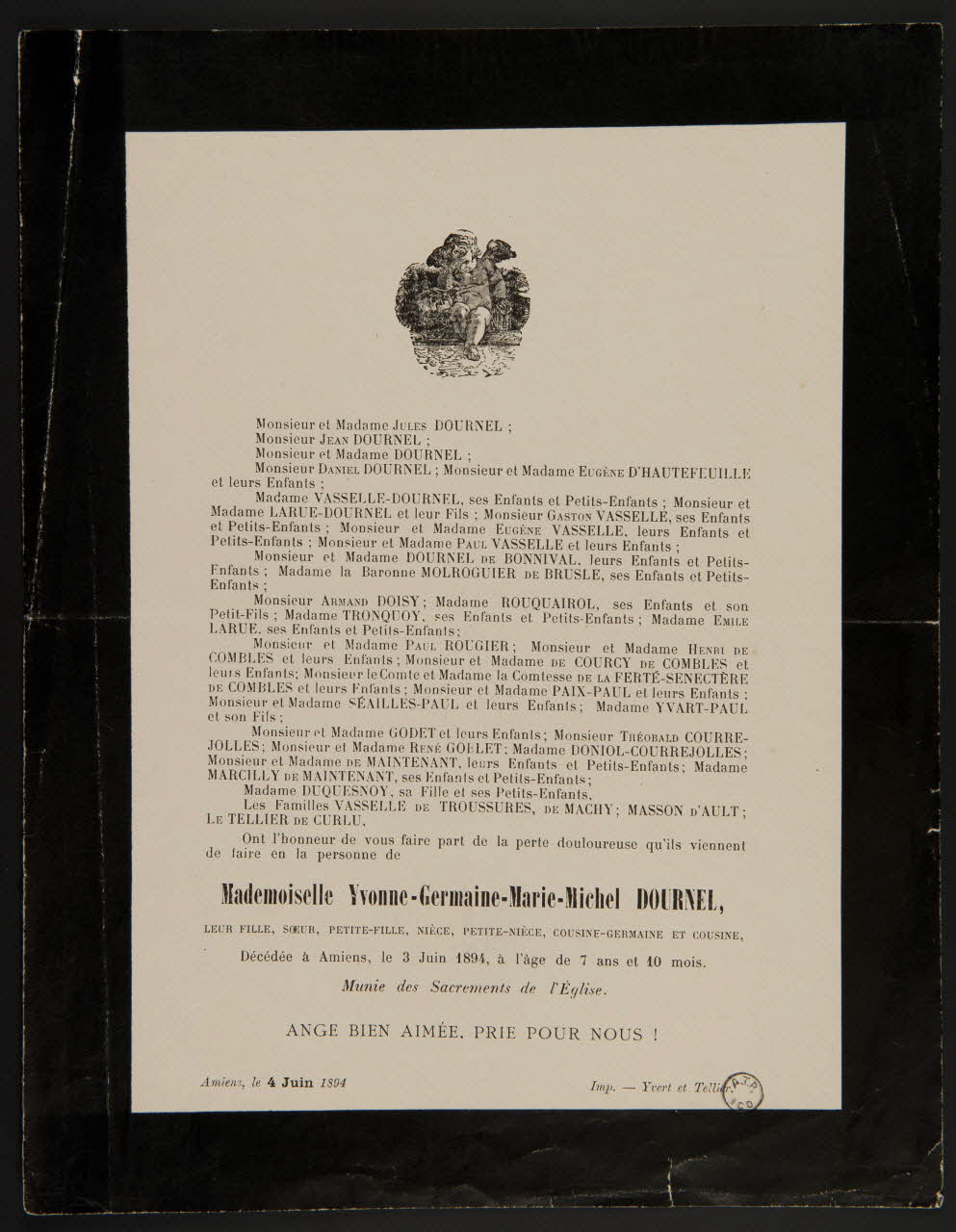 Yvert Et Tellier estampe Avis de décès Picardie, France 1894 1970.83.35 Photo