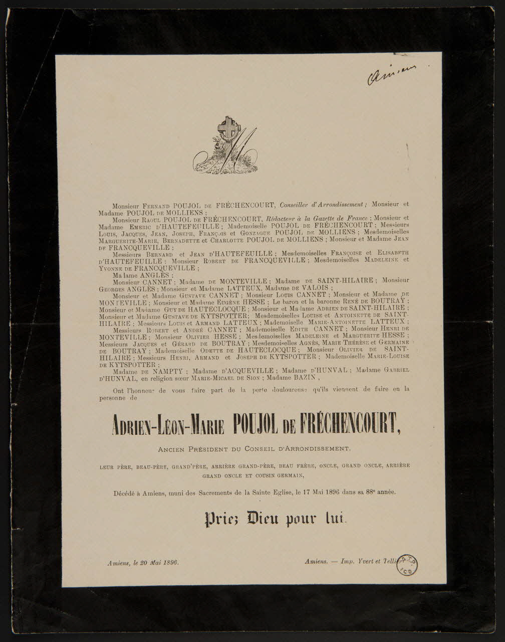 Yvert Et Tellier estampe Avis de décès Picardie, France 1896 1970.83.36 Photo