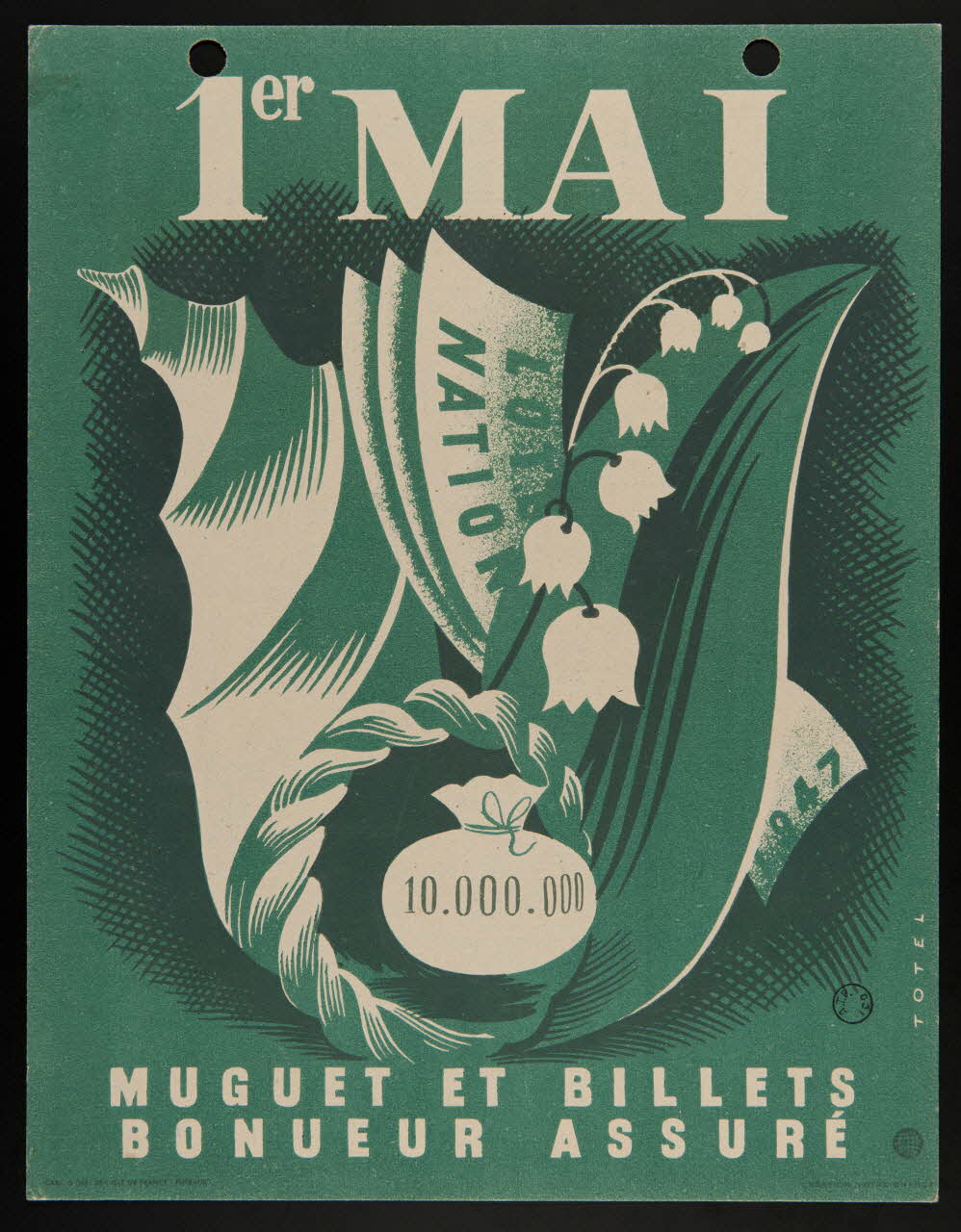 estampe 1er MAI  MUGUET ET BILLETS  BONHEUR ASSURE 1970.83.362 Photo