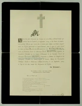 Imprimerie. Jules Simon S.A. estampe Avis de funérailles de Dame de Witkowska, 1904 1904 1970.83.39 Photo