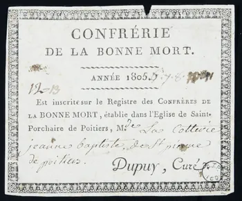 estampe CONFRERIE  DE LA BONNE MORT.  ANNEE 1805. 1970.83.41 Photo
