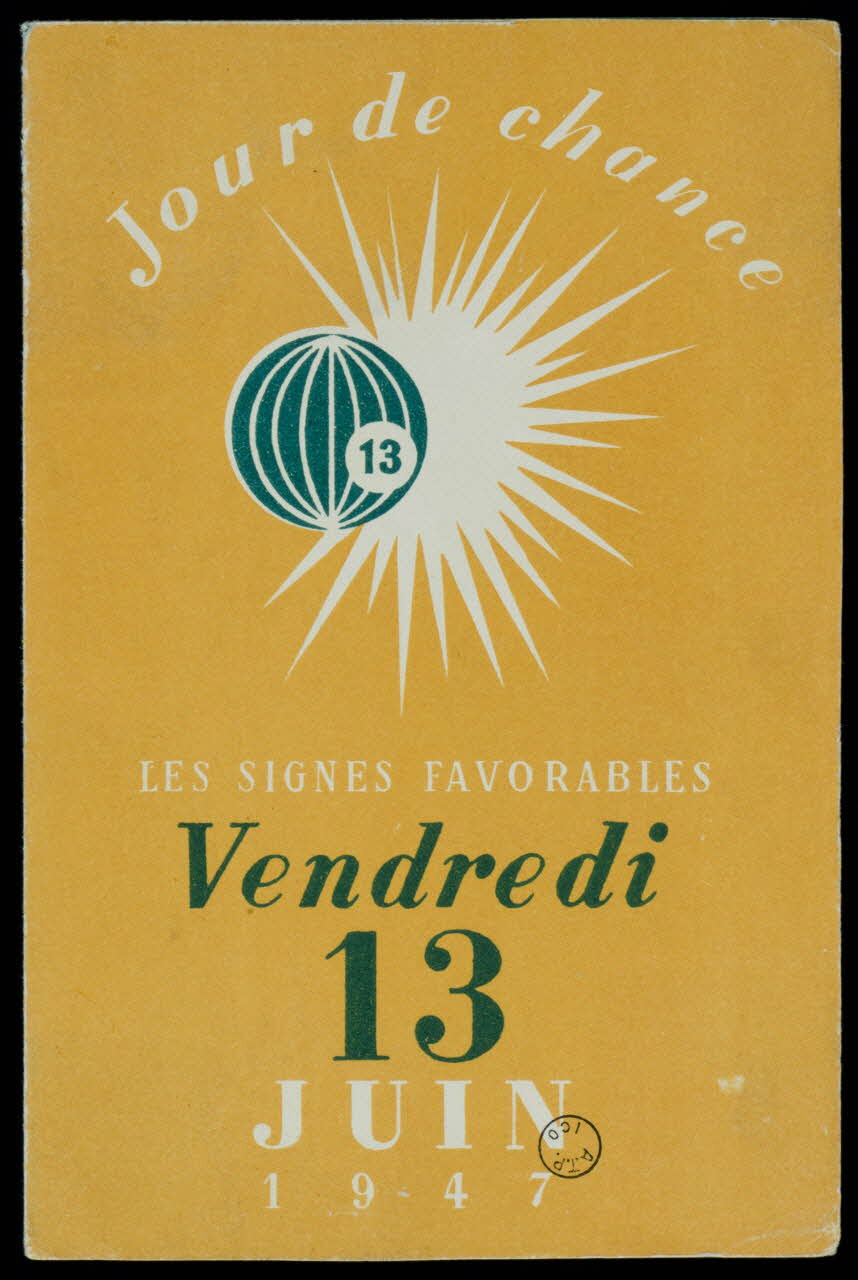 estampe Jour de chance  LES SIGNES FAVORABLES  Vendredi  13  JUIN  1947 1970.83.438 Photo