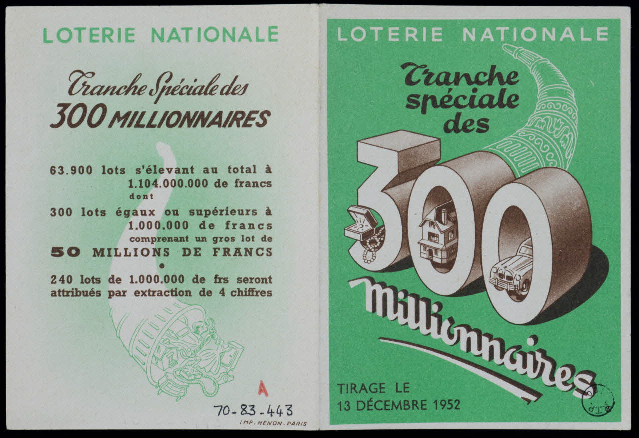 estampe LOTERIE NATIONALE  Tranche  spéciale  des  300  millionnaires 1970.83.443 Photo