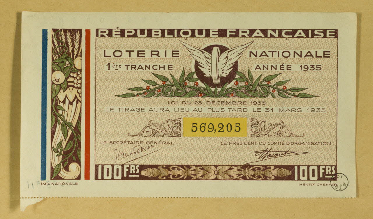 estampe REPUBLIQUE FRANCAISE  LOTERIE NATIONALE 1970.83.511 Photo