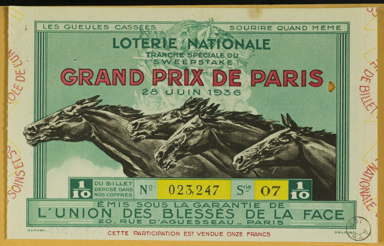 estampe LOTERIE NATIONALE  GRAND PRIX DE PARIS  28 JUIN 1936 1970.83.513 Photo