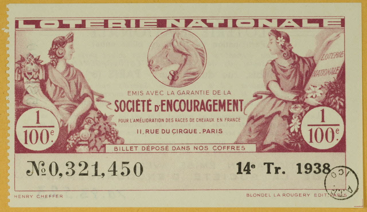 estampe LOTERIE NATIONALE  SOCIETE D'ENCOURAGEMENT 1970.83.523 Photo