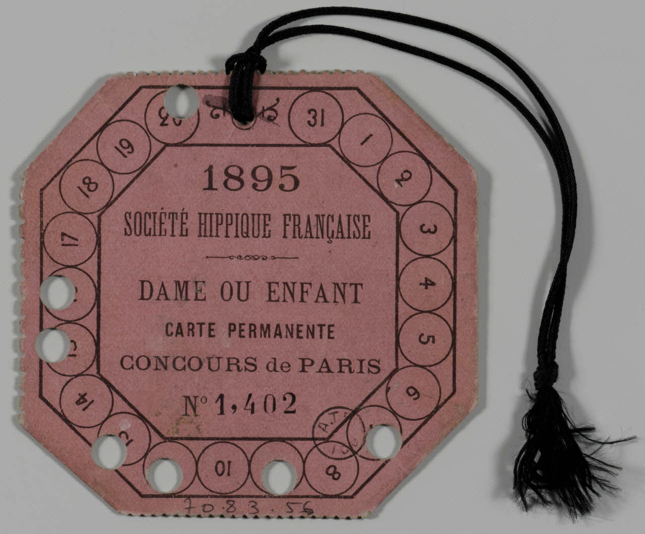 estampe 1895  SOCIETE HIPPIQUE FRANCAISE  DAME OU ENFANT  CARTE PERMANENTE  CONCOURS de PARIS 1895 1970.83.56 Photo