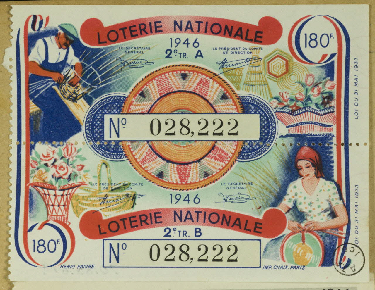 estampe LOTERIE NATIONALE  1946 1970.83.679 Photo