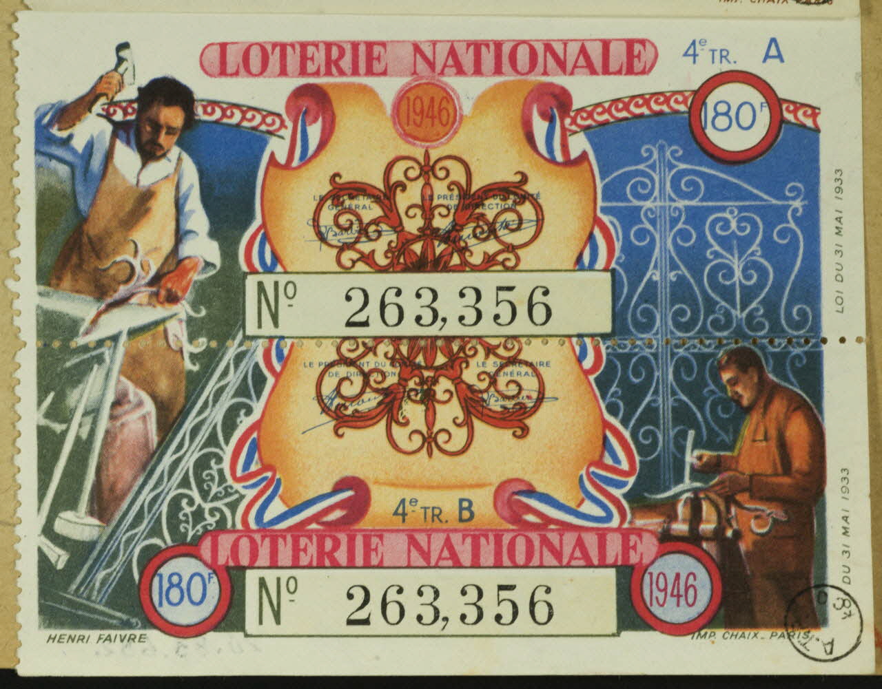 estampe LOTERIE NATIONALE  1946 1970.83.682 Photo