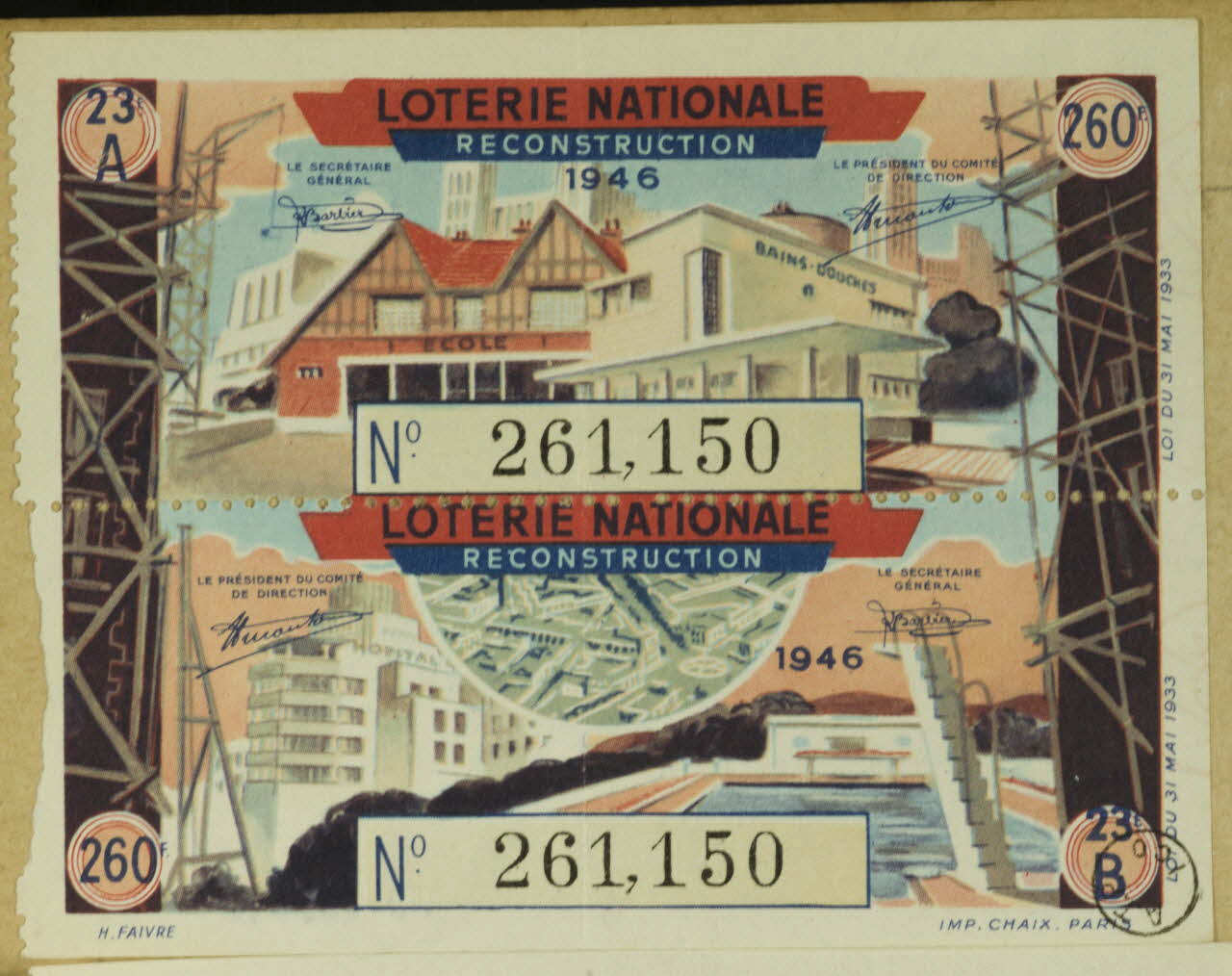 estampe LOTERIE NATIONALE  RECONSTRUCTION  1946 1970.83.691 Photo