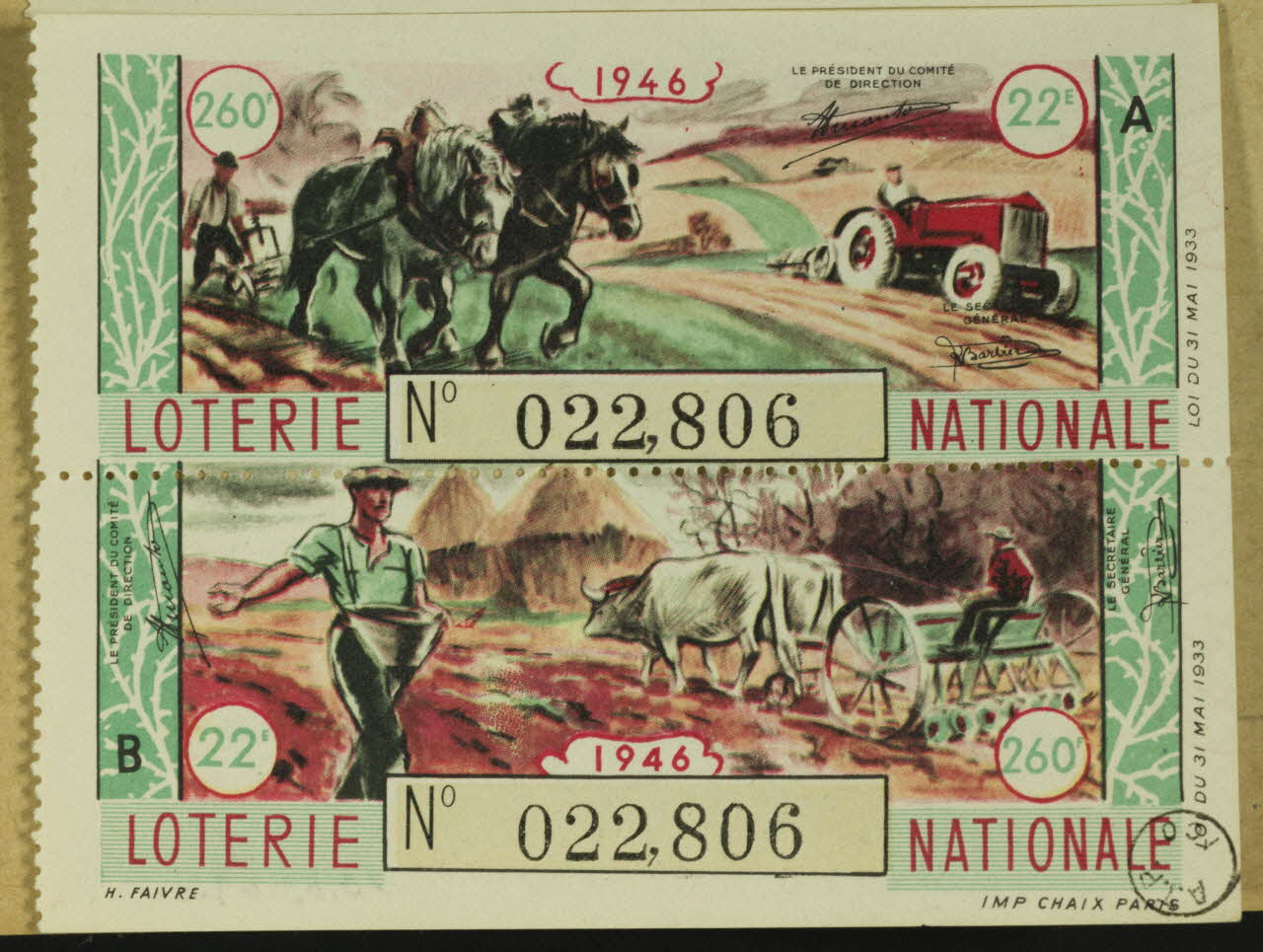 estampe 1946  LOTERIE NATIONALE 1970.83.692 Photo