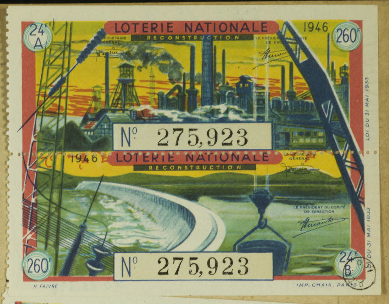 estampe LOTERIE NATIONALE 1946 1970.83.693 Photo