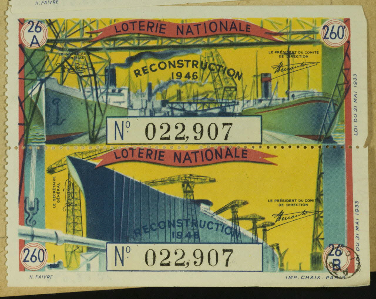 estampe LOTERIE NATIONALE  RECONSTRUCTION  1946 1970.83.694 Photo