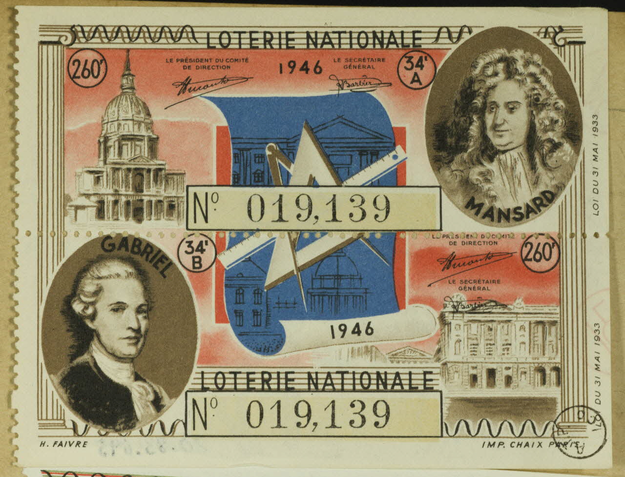 estampe LOTERIE NATIONALE  1946 1970.83.695 Photo