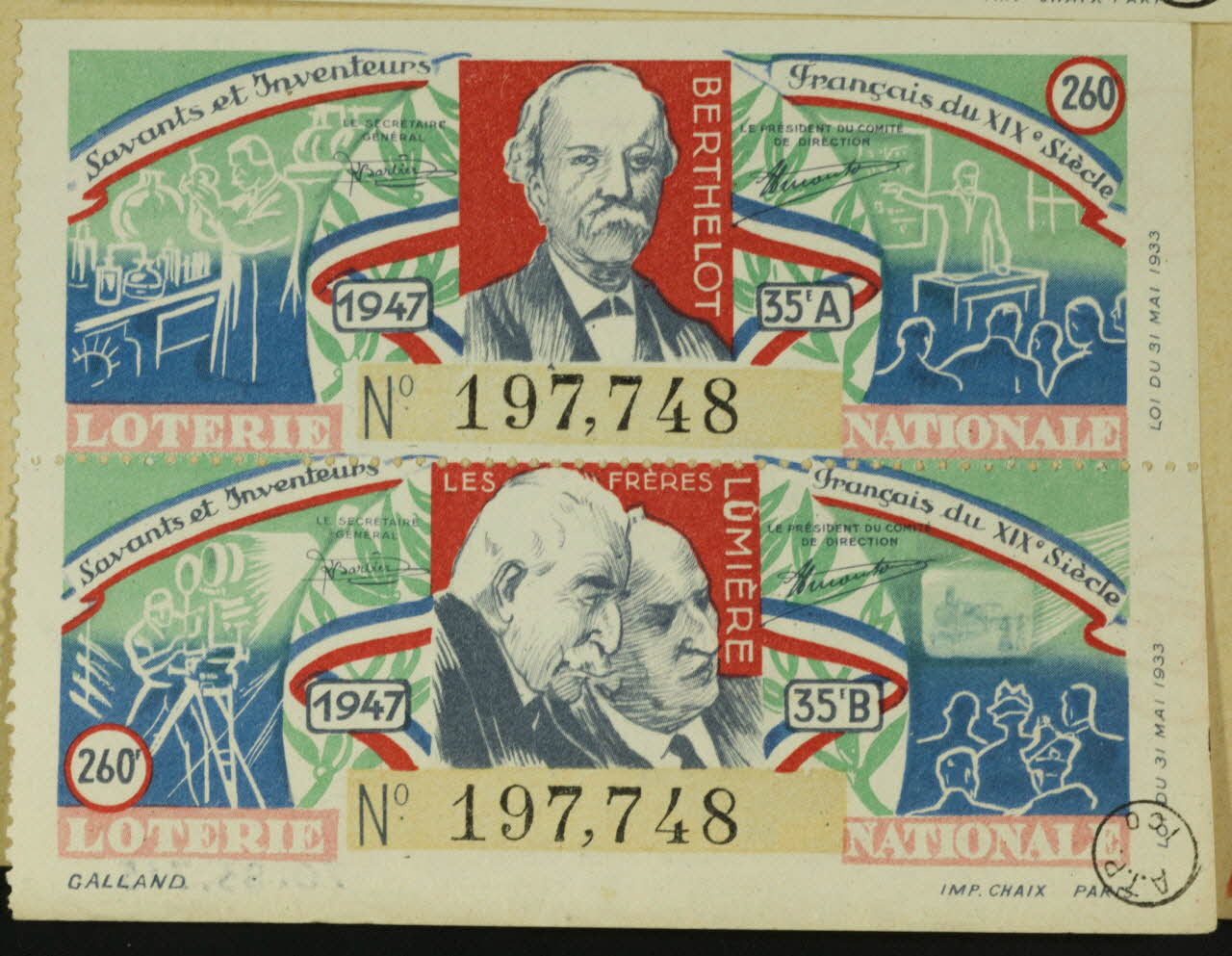 estampe Savants et Inventeurs Français du XIXe Siècle  LOTERIE NATIONALE 1970.83.715 Photo