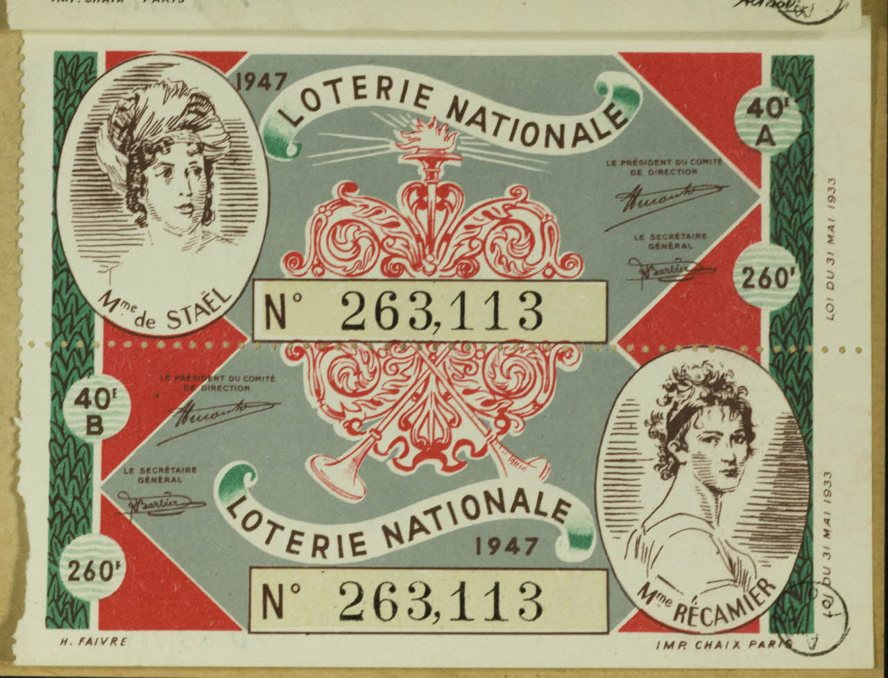 estampe 1947  LOTERIE NATIONALE 1970.83.719 Photo