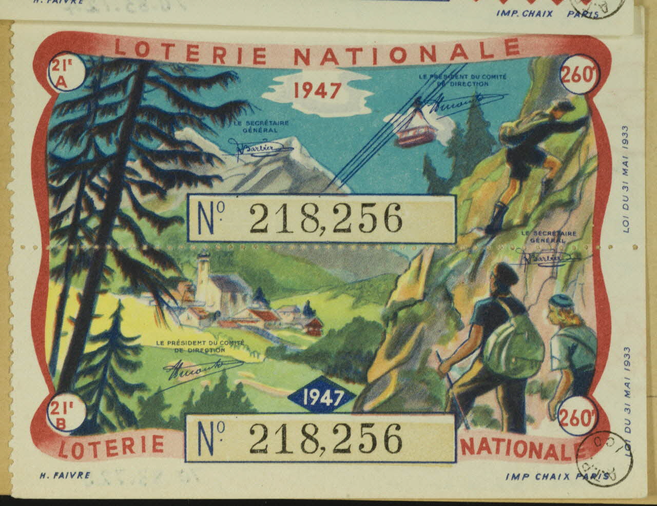 estampe LOTERIE NATIONALE  1947 1970.83.725 Photo