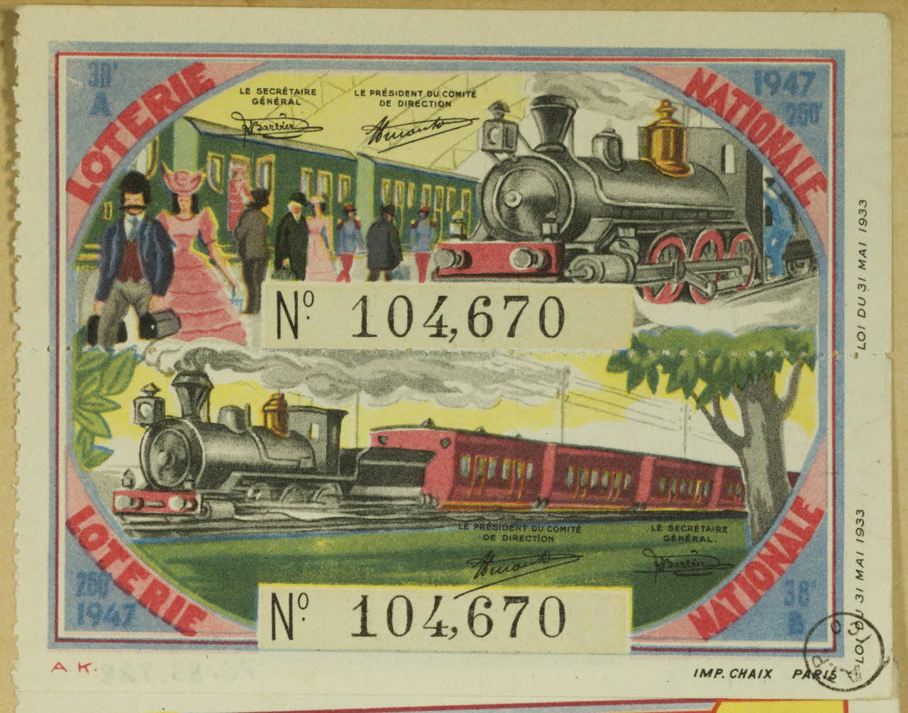 estampe LOTERIE NATIONALE  1947 1970.83.728 Photo