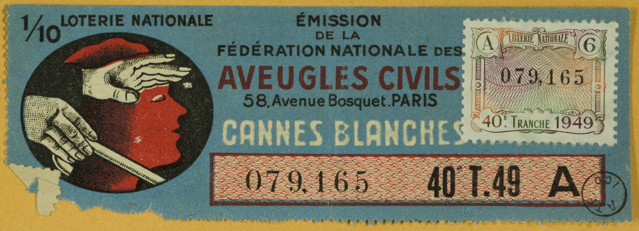 estampe LOTERIE NATIONALE  EMISSION  DE LA  FEDERATION NATIONALE DES  AVEUGLES CIVILS 1970.83.762 Photo