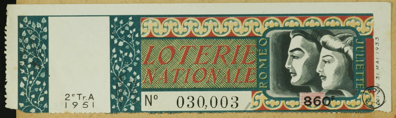 estampe LOTERIE NATIONALE  LOI DU 31 MAI 1933 1970.83.811 Photo