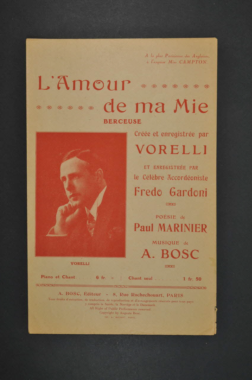 Auguste Bosc ; Paul Marinier ; Georges Vorelli chanson petit format Île-de-France, France 1930 1966.204.13 Photo Mucem