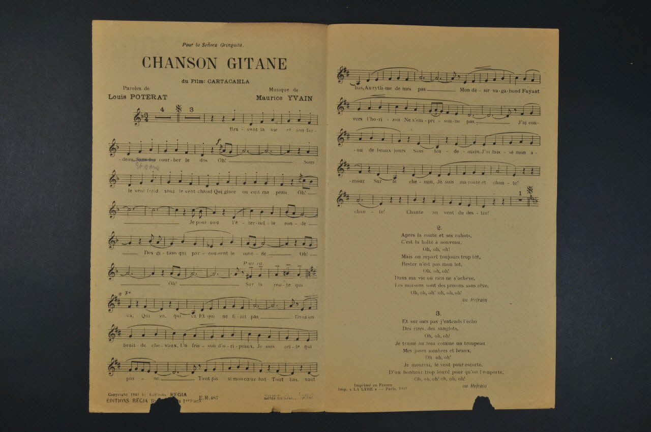 Maurice Yvain ; Louis Poterat ; Marie-José ; Viviane Romance ; éditions Régia chanson petit format Île-de-France, France 1941 1966.204.15 Photo Mucem