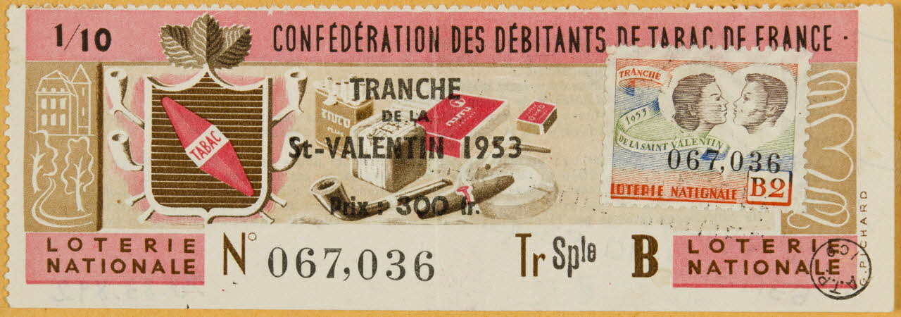 estampe TRANCHE  DE LA  St-VALENTIN 1953  LOTERIE  NATIONALE 1970.83.892 Photo
