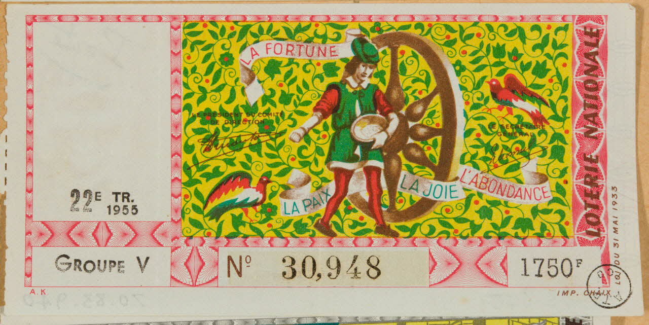 estampe LOTERIE NATIONALE  LA FORTUNE  LA PAIX  LA JOIE  L'ABONDANCE 1970.83.940 Photo