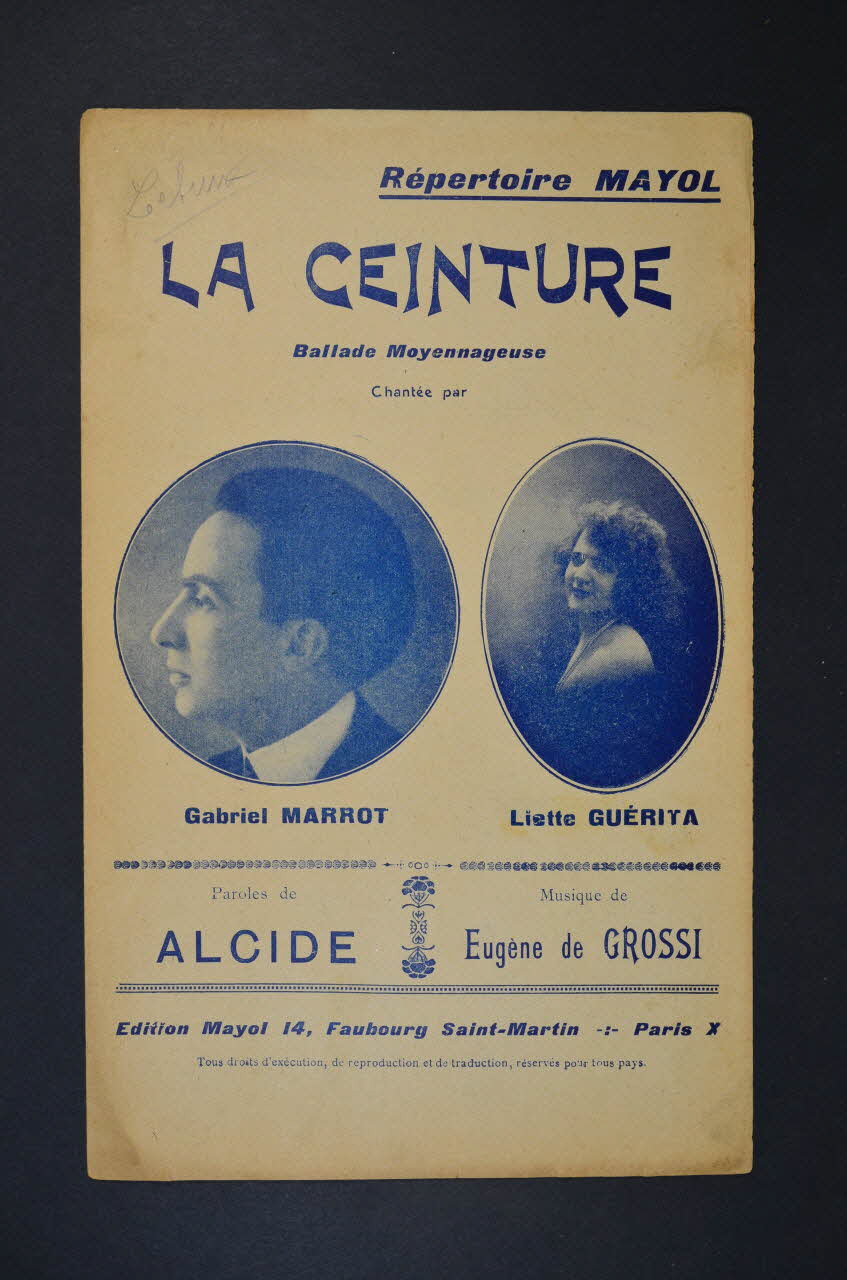 Alcide ; Eugène De Grossi ; Gabriel Marrot ; Liette Guérita ; Jacques Mayol chanson petit format 1909 1966.205.9 Photo Mucem