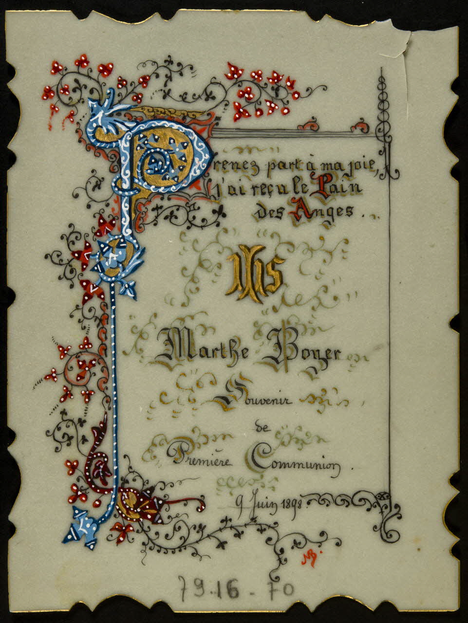 Boyer Marthe souvenir de communion Souvenir de communion 1898 1979.16.70 Photo