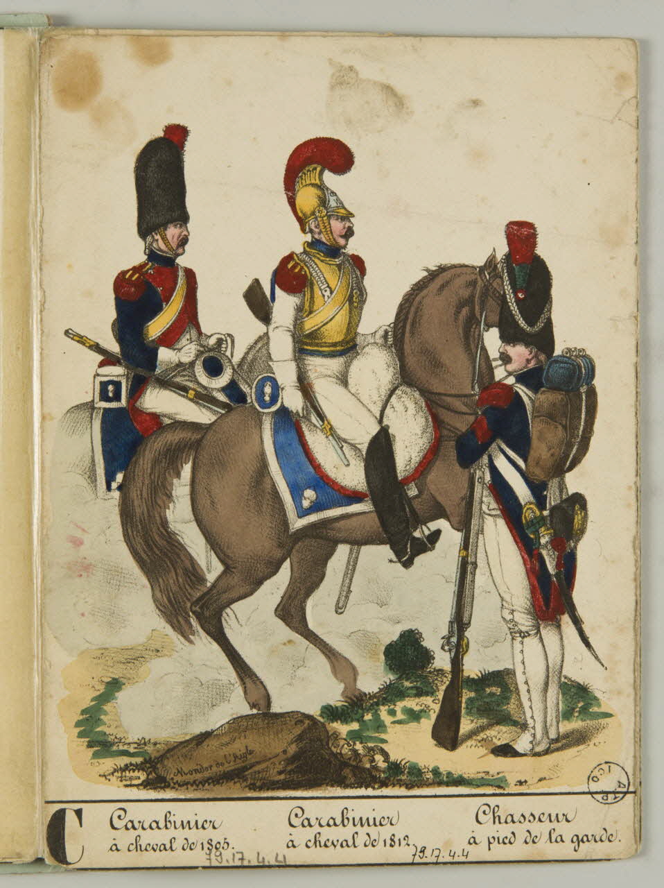 album Carabinier  à cheval de 1805.  Carabinier  à cheval de 1812.  Chasseur  à pied de la garde. 1979.17.4.4 Photo