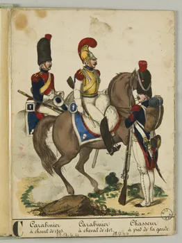 album Carabinier  à cheval de 1805.  Carabinier  à cheval de 1812.  Chasseur  à pied de la garde. 1979.17.4.4 Photo