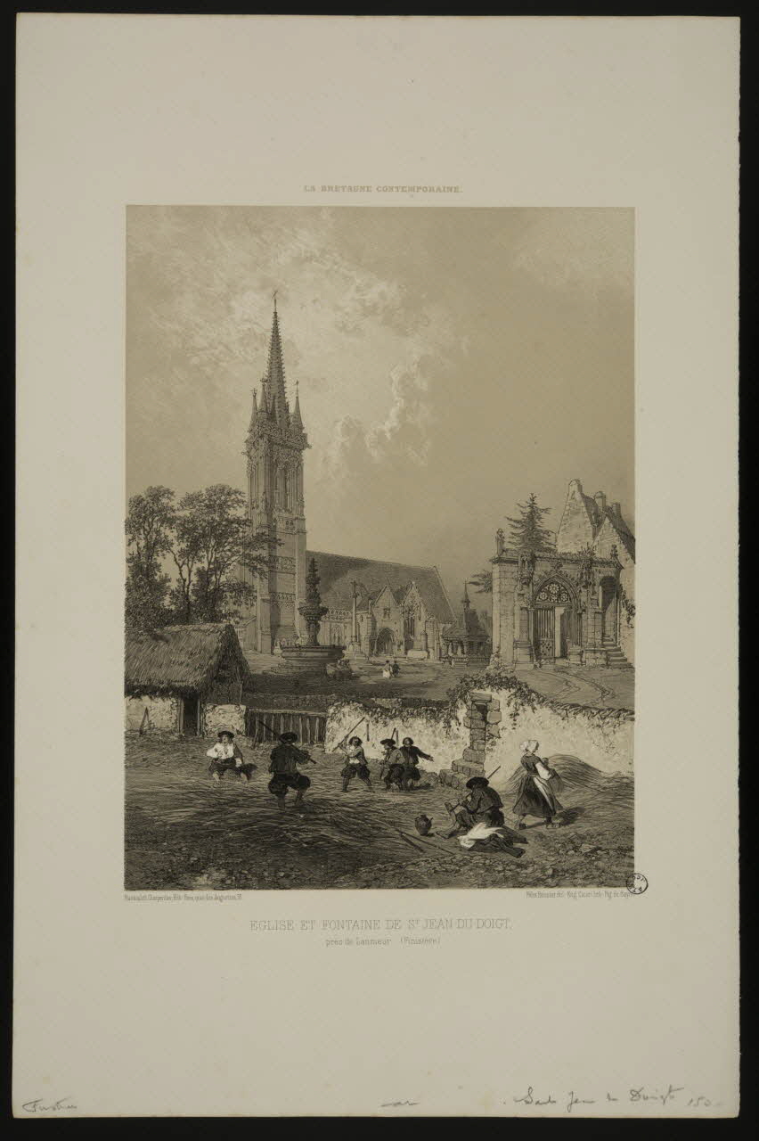 estampe LA BRETAGNE CONTEMPORAINE.  EGLISE ET FONTAINE DE ST JEAN-DU-DOIGT.  près de Lanmeur. (Finistère) 1979.18.8 Photo