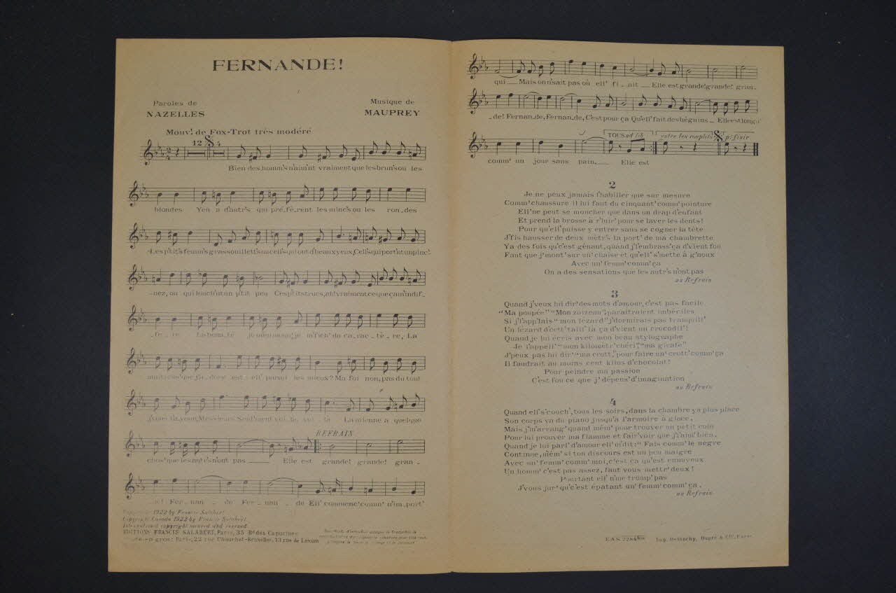 René Nazelles ; André Mauprey ; G. Biscot ; Francis F. Salabert chanson petit format 1922 1966.206.19 Photo Mucem