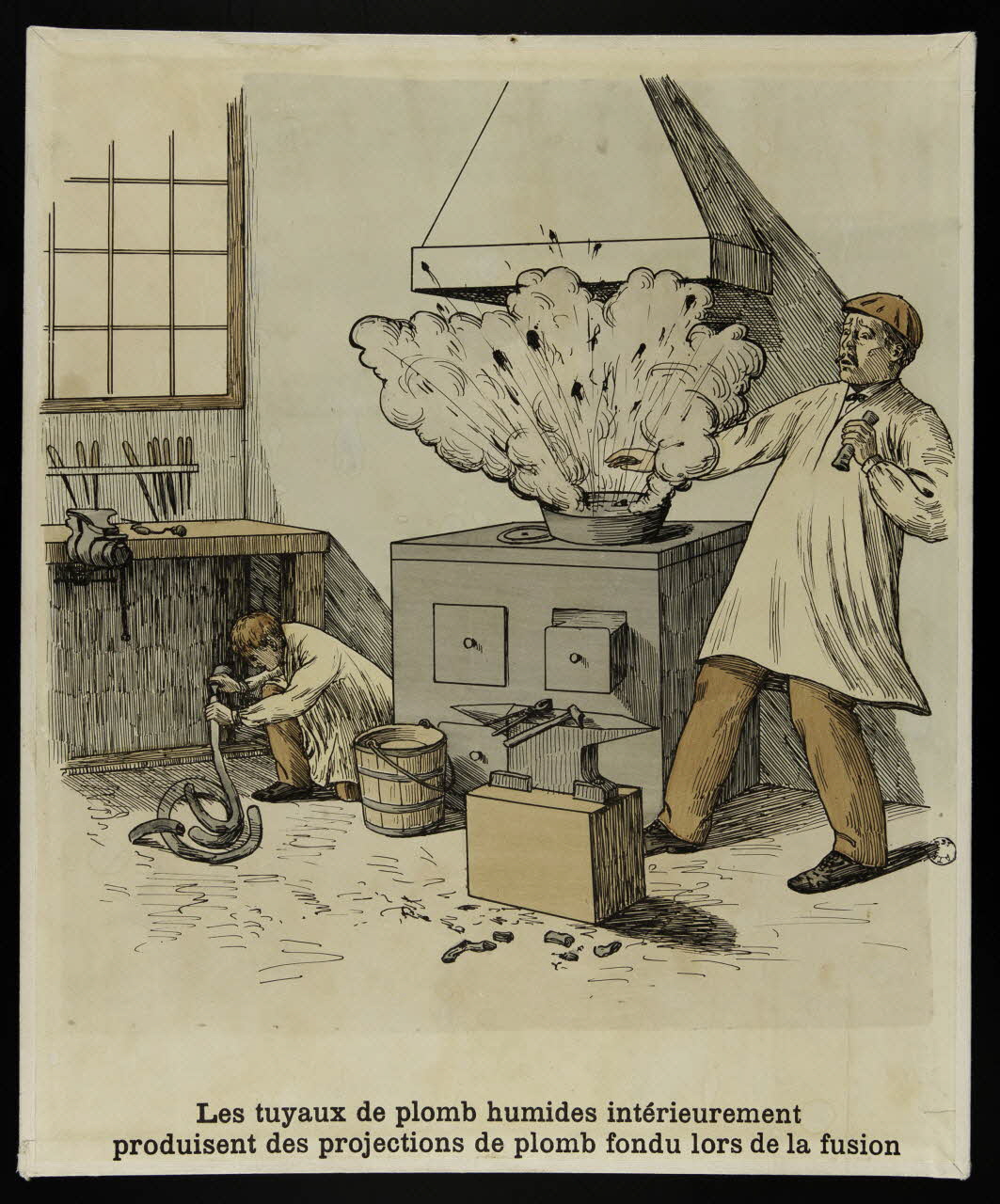 estampe Les tuyaux de plomb humides intérieurement  produisent des projections de plomb fondu lors de la fusion 1979.20.4 Photo