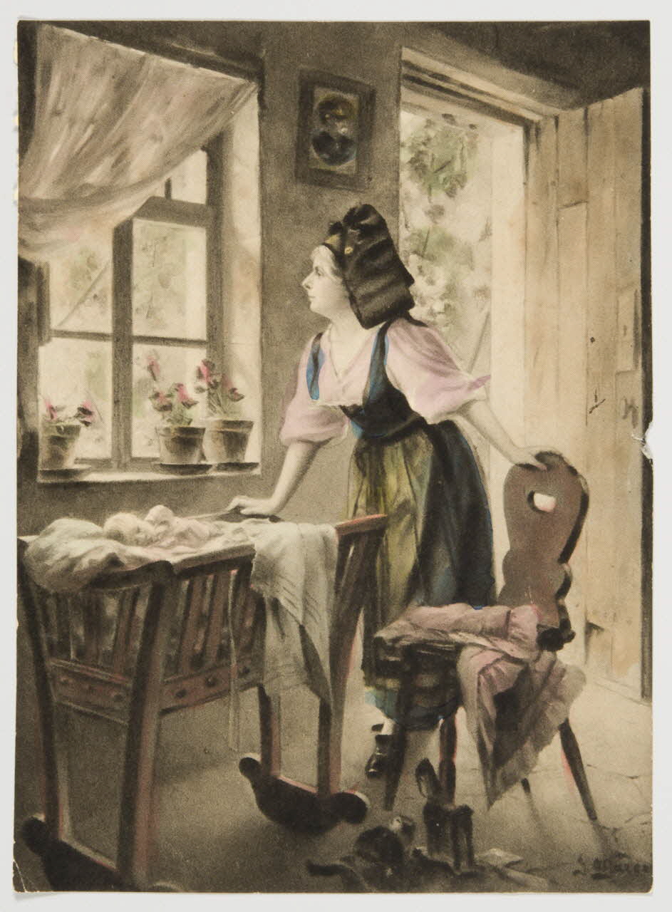 estampe Femme au foyer veillant sur son enfant 1979.29.422 Photo
