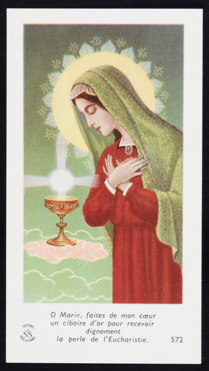 estampe O Marie, faites de mon coeur  un ciboire d'or pour recevoir  dignement  la perle de l'Eucharistie. 1979.47.73 Photo