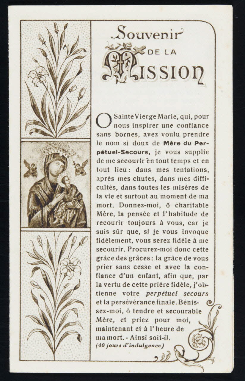 estampe Souvenir  DE LA  Mission 1979.49.181 Photo