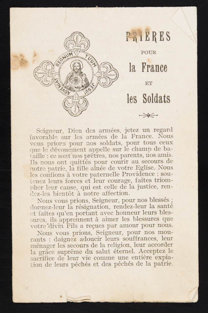 estampe PRIERES  POUR  la France  ET  les Soldats 1979.49.190 Photo