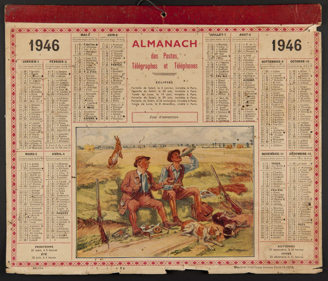 estampe ALMANACH  des Postes,  Télégraphes et Téléphones  1946 1979.49.201 Photo